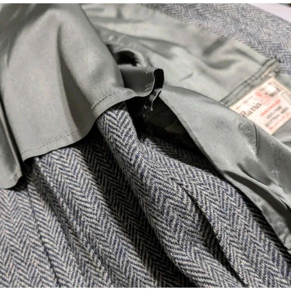 Vintage Harris Tweed Blazer Mens 40 42 Gray Herringbone Wool Anderson-Little USA